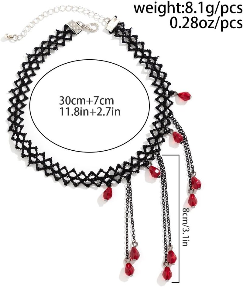 MIFYNN Vintage Gothic Blood Drop Tassel Pendant Necklace Red Water Drop Choker Necklace Punk Style Necklace Dark Tear Drop Y Necklace Halloween Necklace Jewelry for Women - Image 4